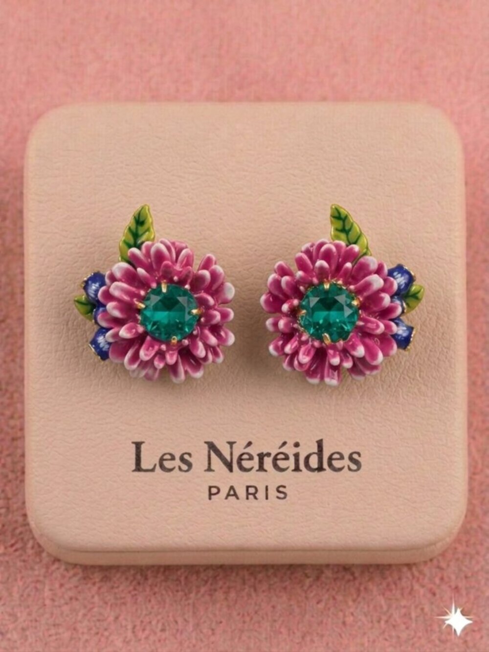 Les Néréides Pink Floral Stud Earrings Stud Crystal Flower Earrings